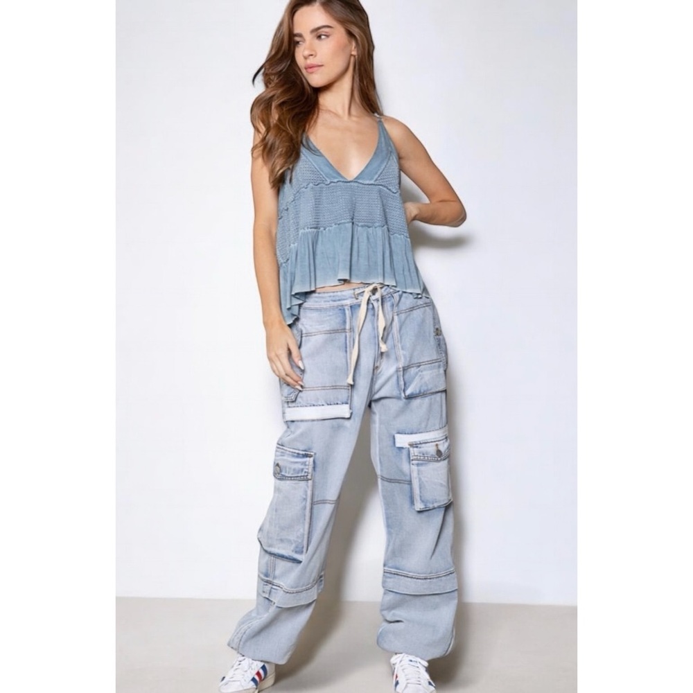 POL Cornflower Blue Waffle Knit Babydoll Tank Top - Picture 9 of 13